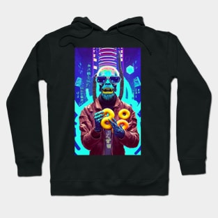 happy cyberpunk monkey with donuts Hoodie